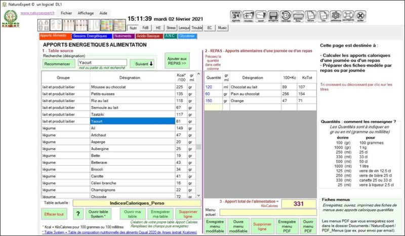 Calcul des apports énergétiques de l'alimentation NaturoExpert.fr